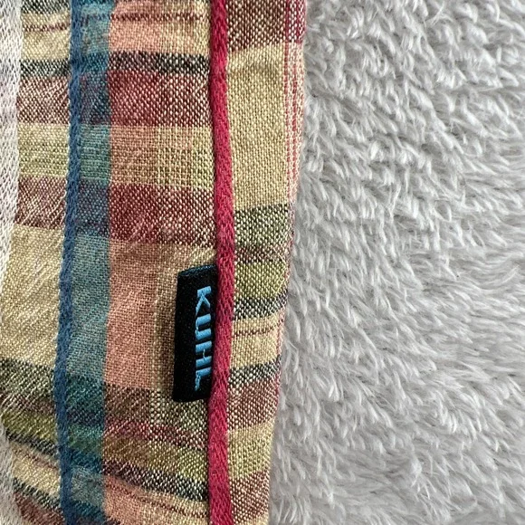 Kuhl Shirt Mens XL Karib Brown Plaid Button Up Shirt Linen/Cotton Blend - Picture 6 of 12